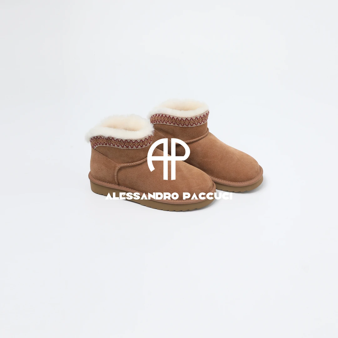 AP洛哥53111XX牛反绒+羊毛民族风时尚保暖百搭雪地短靴高帮鞋