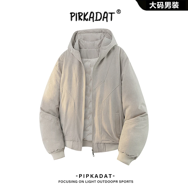 pirkadat新款纯色保暖羽绒服冬季连帽男士外套潮流宽松休闲上衣男