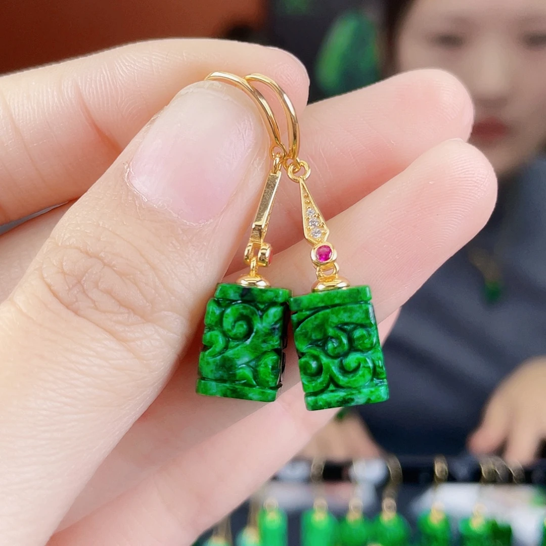 翡翠银S925镶嵌耳饰