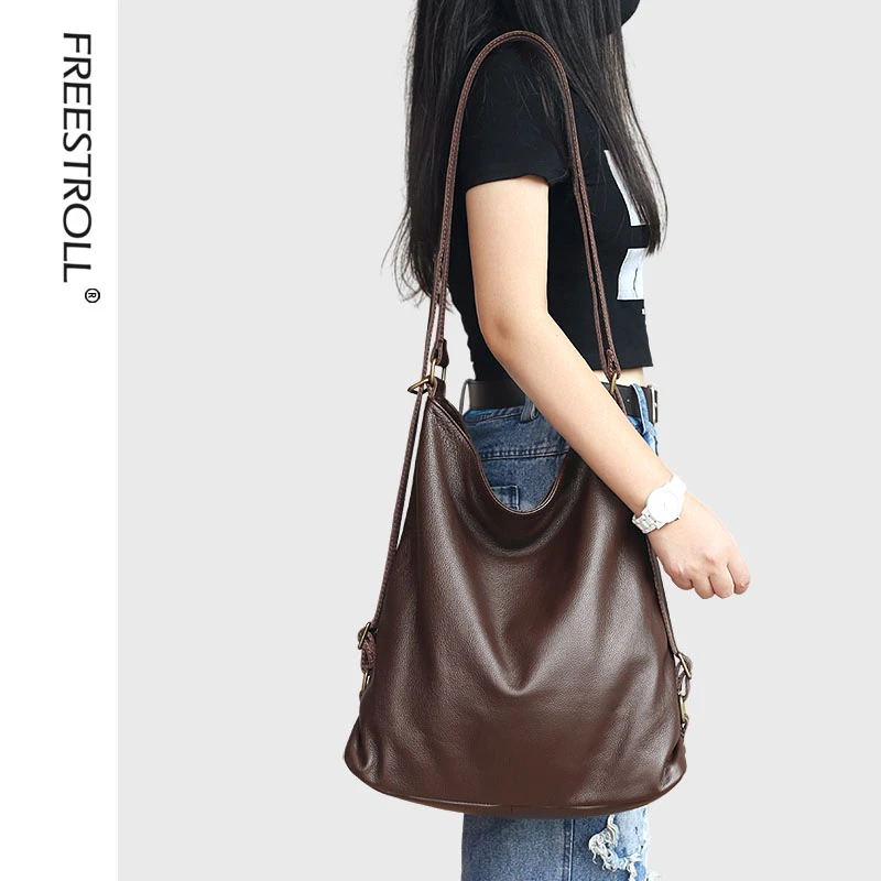 简约大气真皮女包单肩双肩斜挎多功能大包短途旅游挎包女大容量