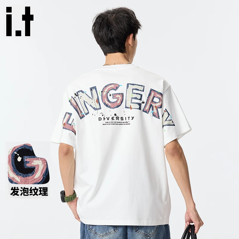 it FINGERCROXX个性短袖t恤男夏季潮牌大logo涂鸦满印情侣半截袖