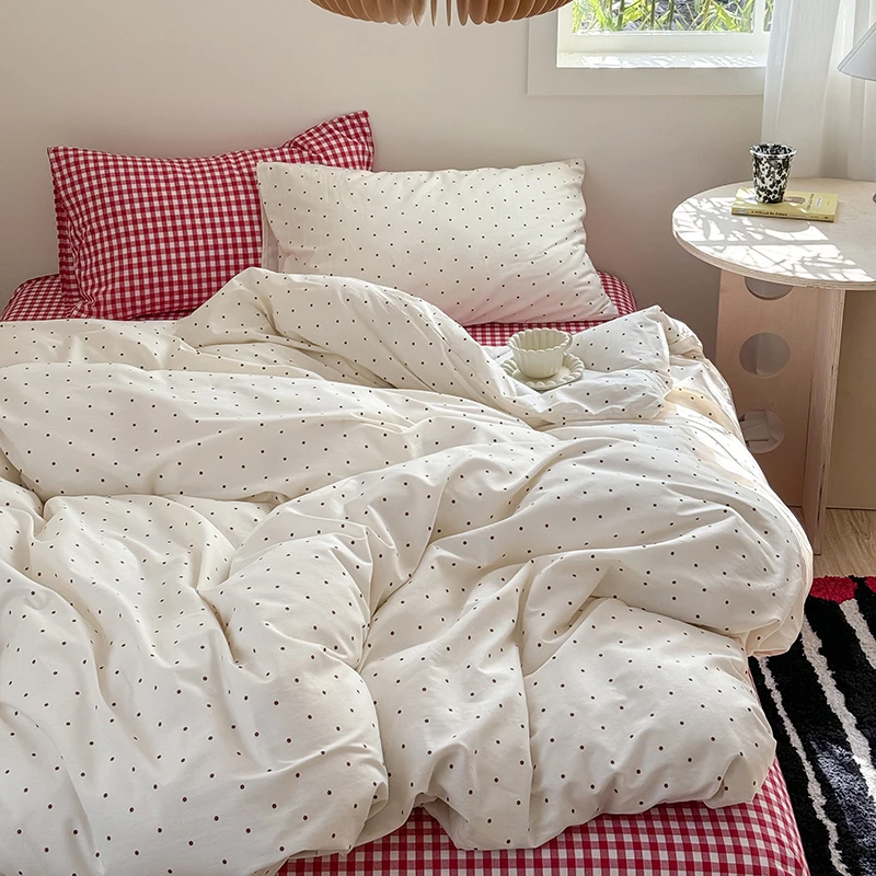 ins风全棉撞色四件套2025新款色织水洗棉床单笠4纯棉学生宿舍床品