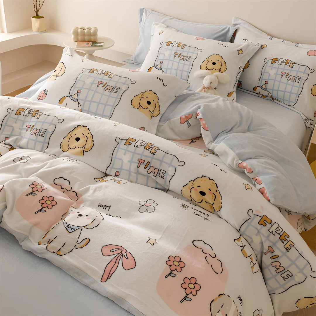 加厚保暖高克重舒暖绒牛奶绒四件套冬季加绒抗静电床单被套三件套