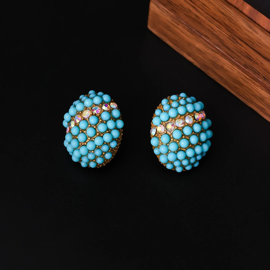 铜合金耳饰 精品/法式复古椭圆耳钉小众百搭气质轻奢耳饰新款女