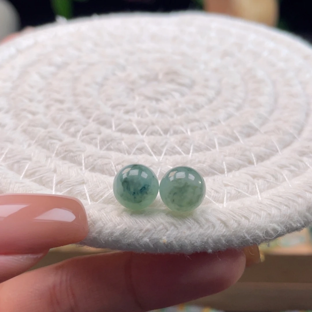散珠翡翠天然缅甸翡翠a货一对8+