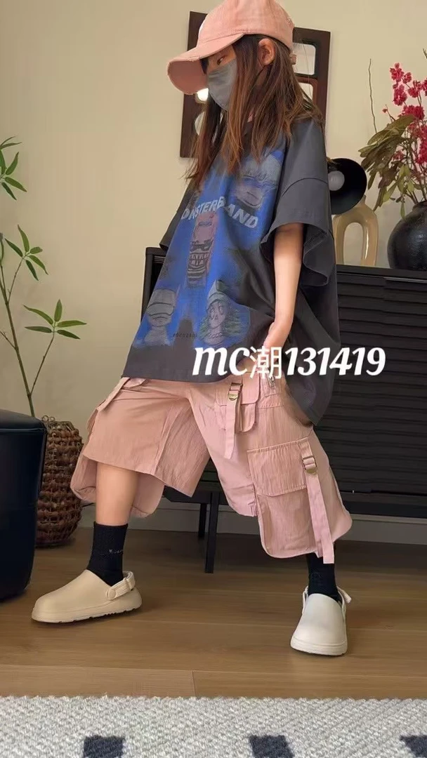 潮牌小众设计不规则儿童口袋设计款时尚个性短裤百搭