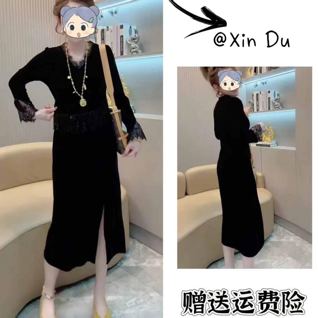 2025秋季新款时尚显瘦气质女士网红洋气连衣裙百搭款D22517