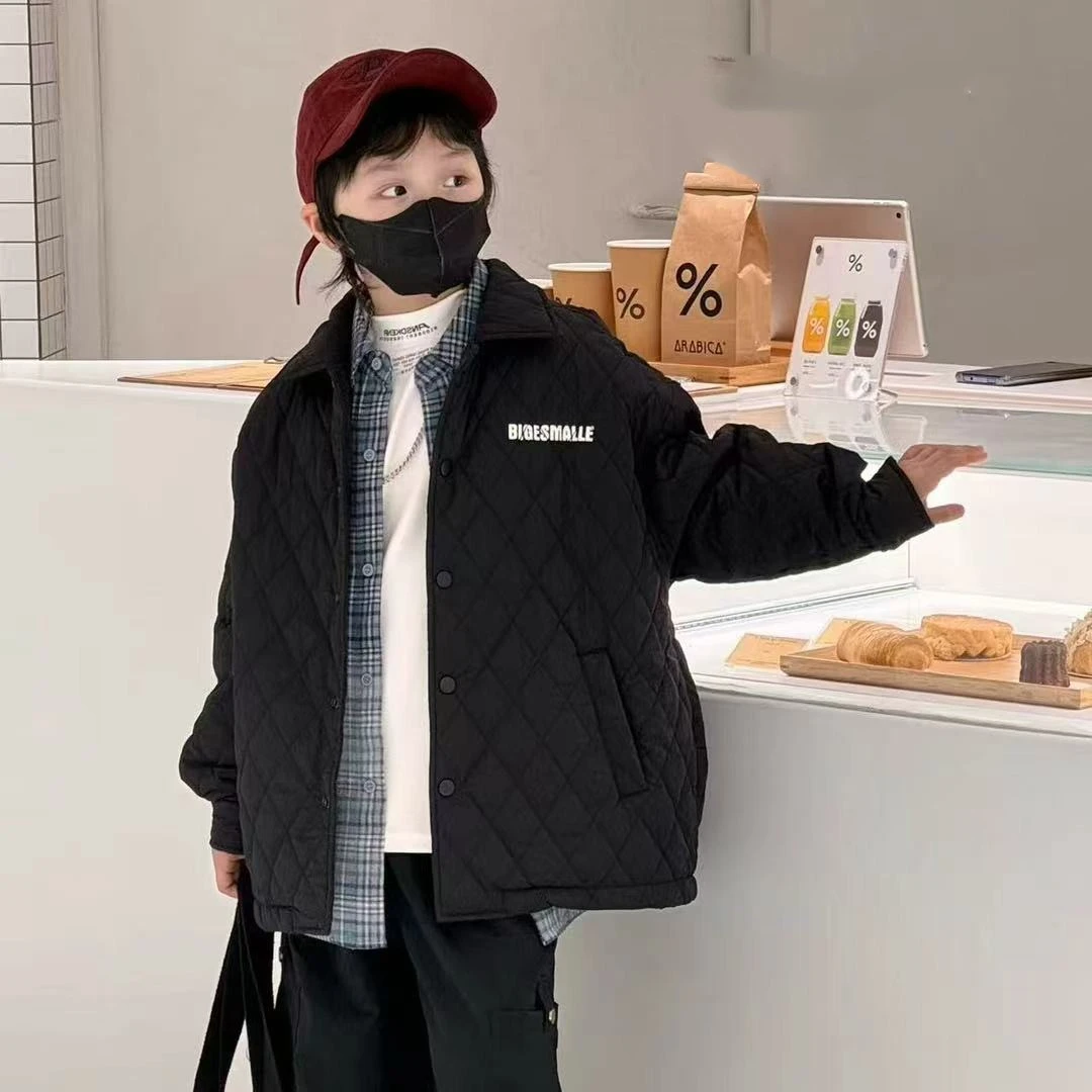 2024冬季新款男女童洋气翻领薄棉衬衫中大童棉衣外套67198