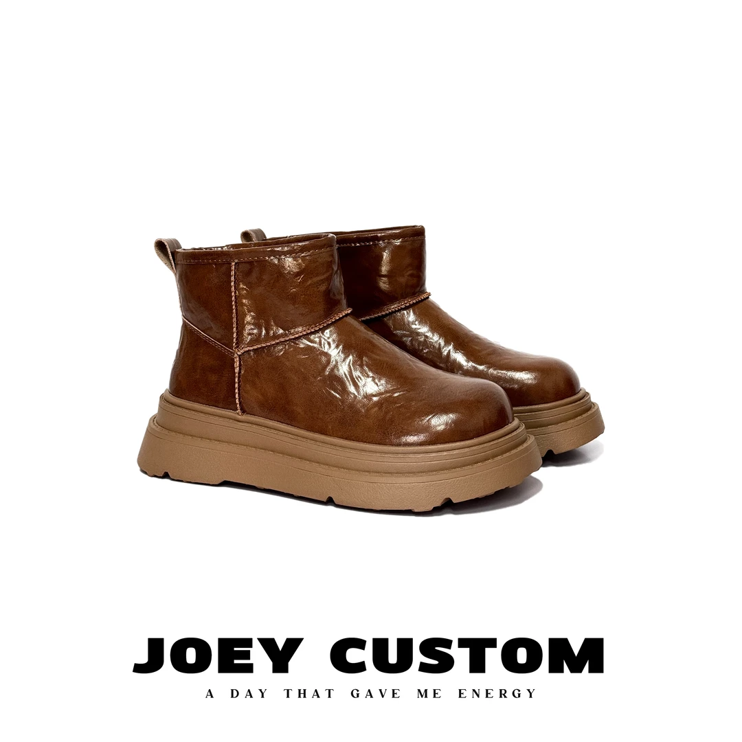 JOEY | 冬季炸街款保暖一脚蹬真皮雪地靴女厚底棉鞋  58891