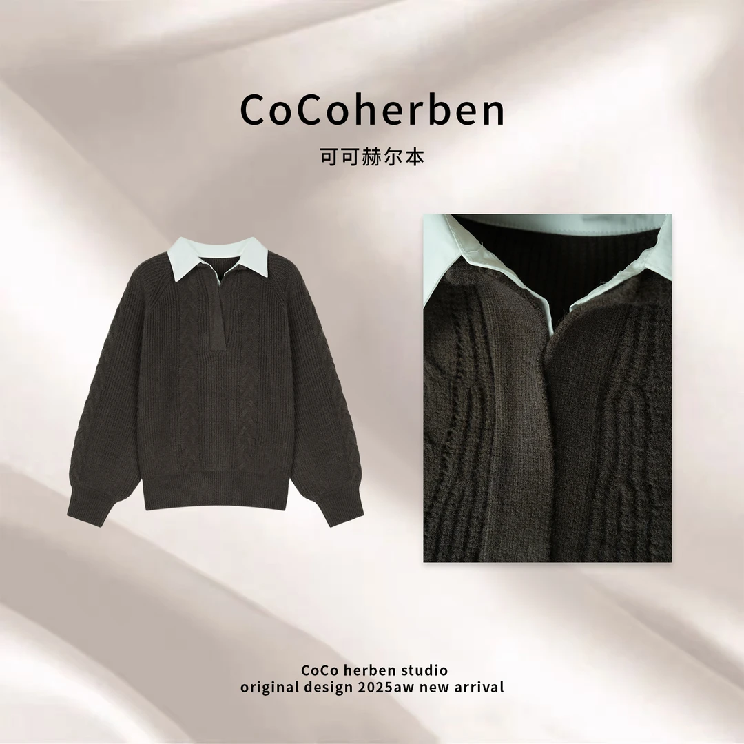 翻领常规POLO领长袖针织毛针织衫韩版百搭上衣针织衫HBA200