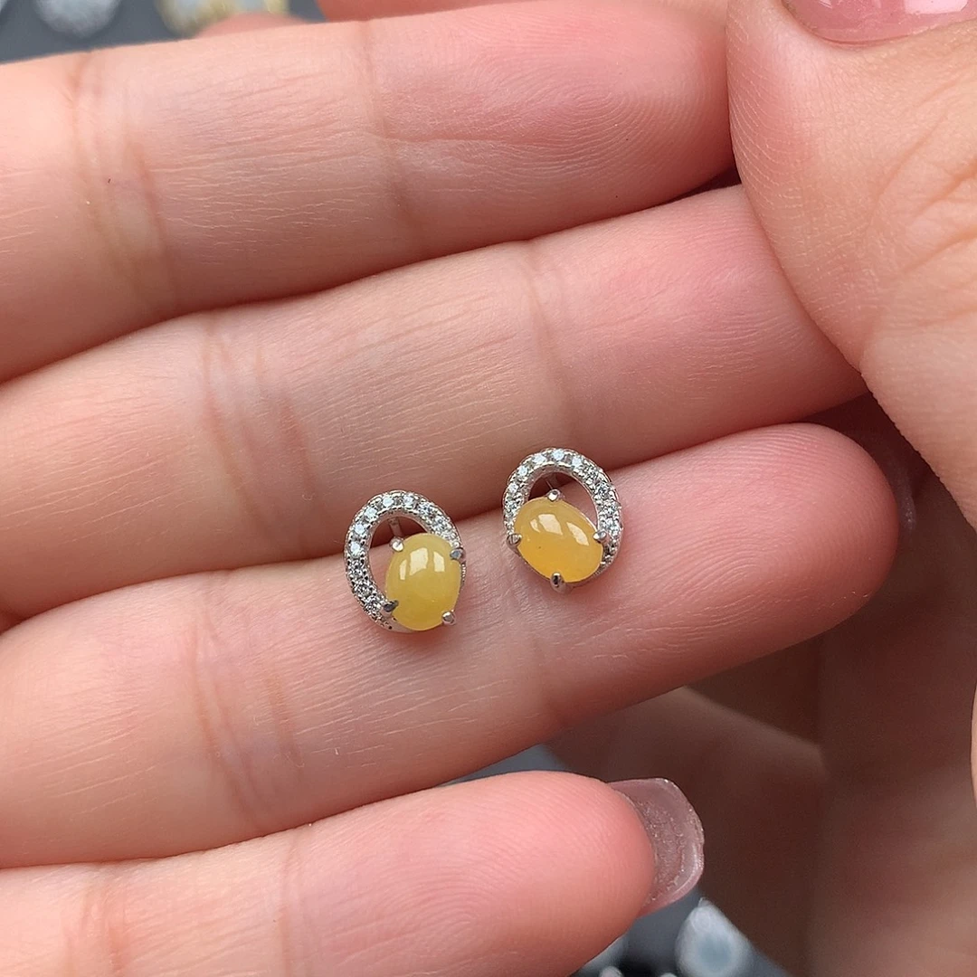 翡翠银S925镶嵌耳饰耳饰925