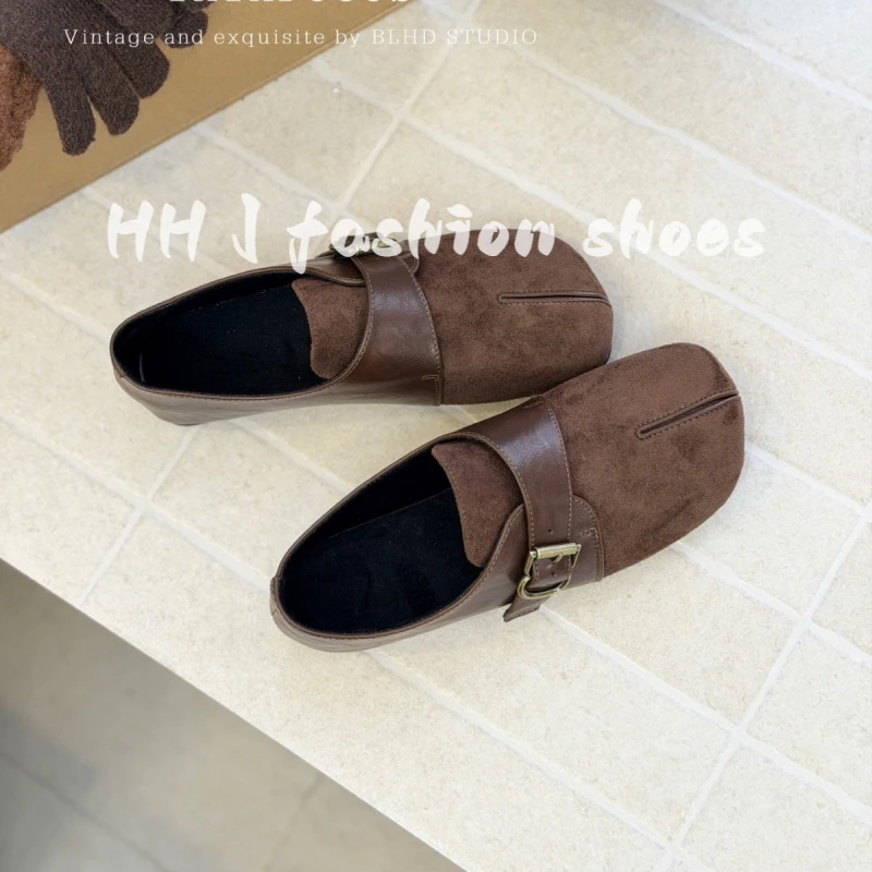 复古磨砂绒面勃肯鞋女2025秋季新款百搭软底加绒单鞋平底玛丽珍鞋