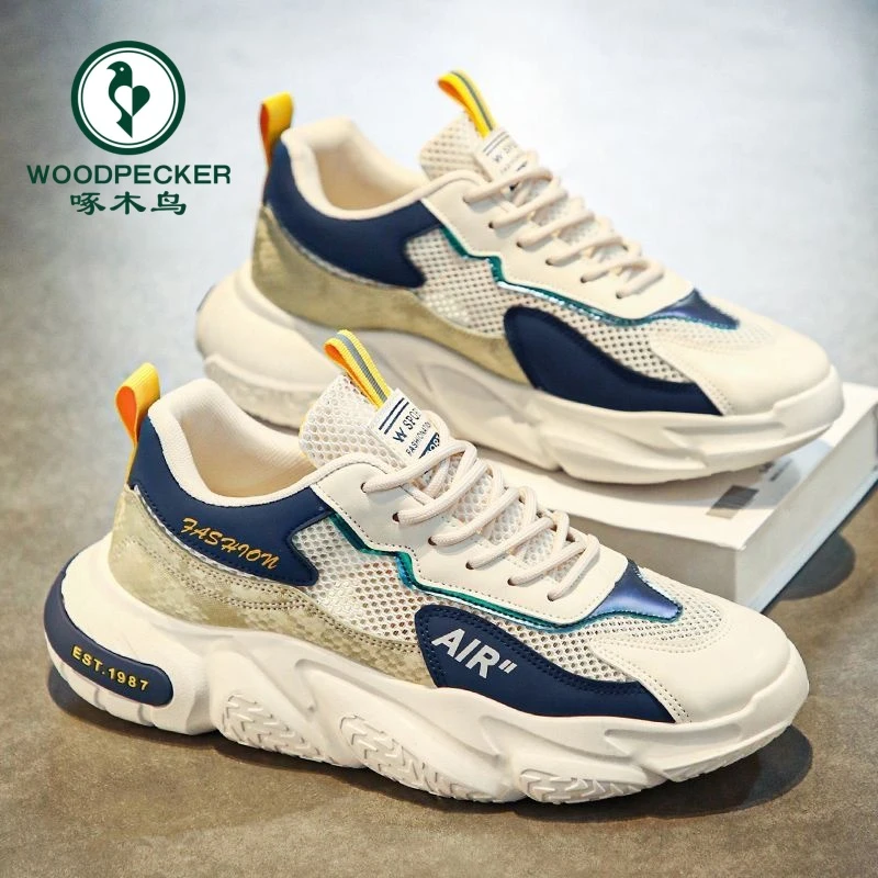 【正品】啄木鸟男鞋夏季网面镂空透气防臭增高厚底老爹潮鞋港风ins