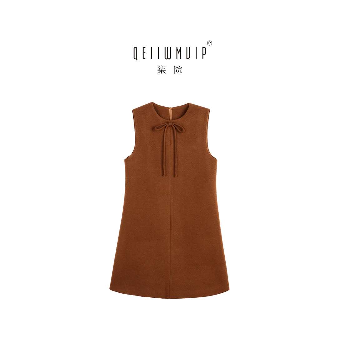 QEIIWMVIP/柒院冬季法式气质优雅蝴蝶结无袖背心连衣裙7607