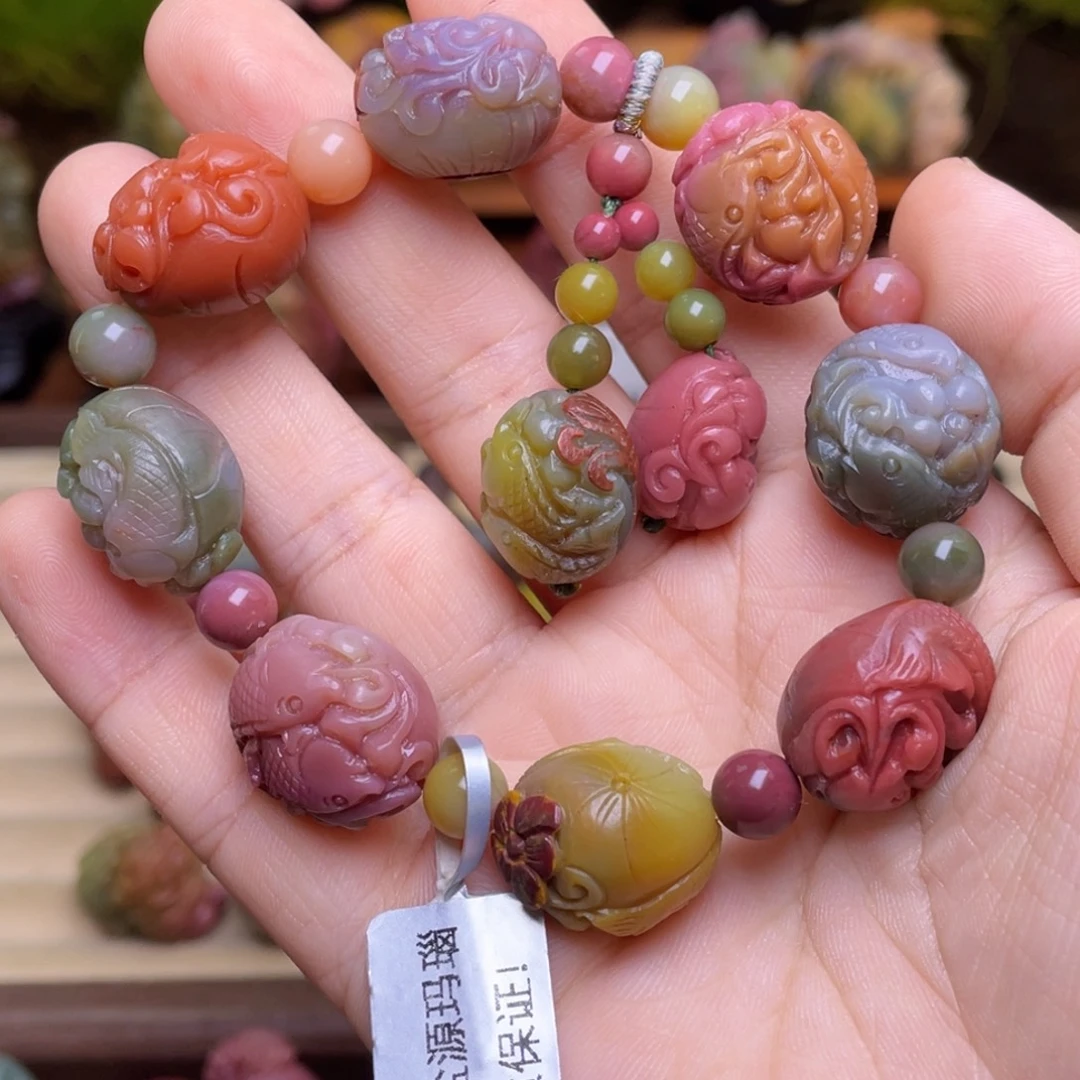 玛瑙/玉髓未镶嵌手串盐源玛瑙老矿料荷花鱼