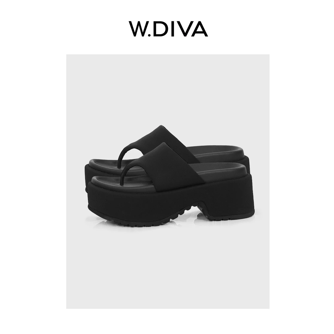 W.Diva【松糕拖鞋】一字夹脚夏季真皮休闲出行百搭凉拖50X232168
