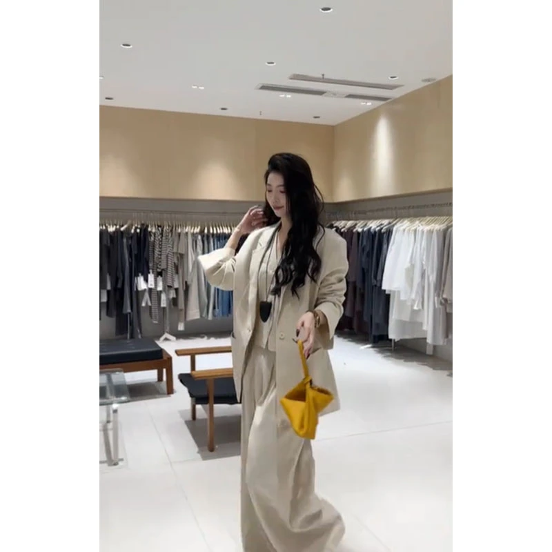 盐系轻熟风独特气质内搭背心上衣宽松长袖外套直筒高腰休闲阔腿裤