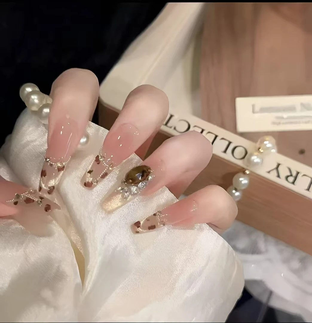 （落日熔金）时尚重工气质猫眼纯手工穿戴甲落日熔金款式