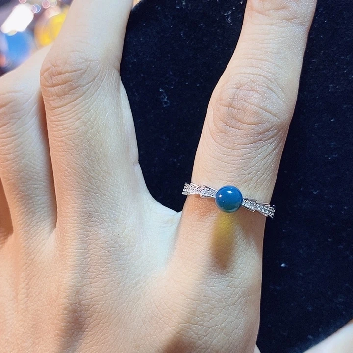 蓝珀银S925镶嵌珠宝奇石多米尼加蓝珀戒指