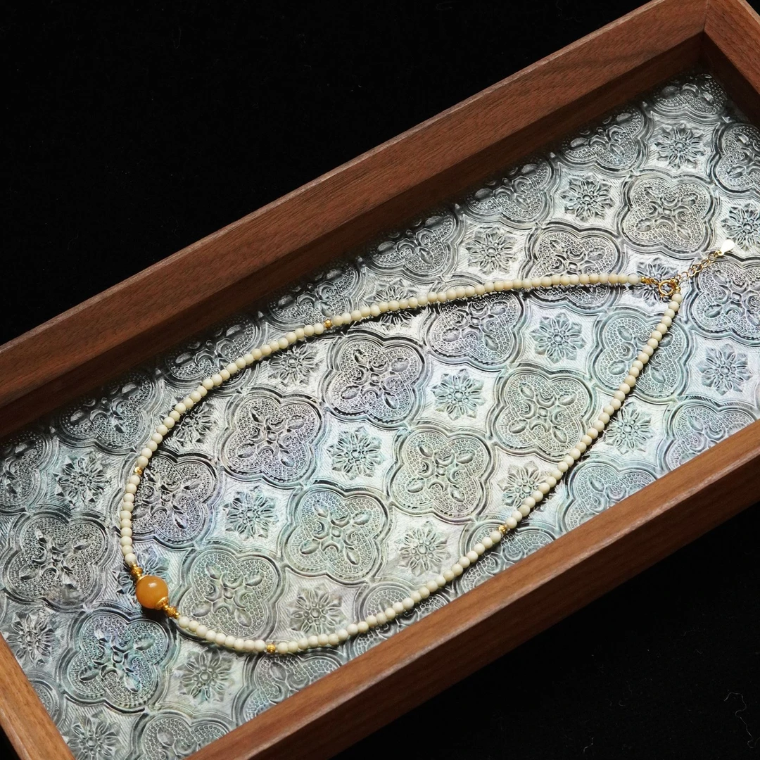 天然猛犸牙3mm圆珠顶珠9mm项链