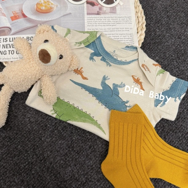 【侏罗纪夏天】宝宝春夏款薄棉短袖包屁卡通印花三角爬