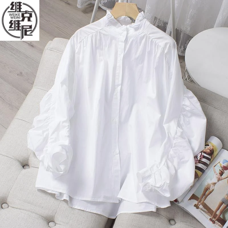潮牌纯色立领长袖衬衫女2025年春秋新款宽松时尚休闲百搭显瘦衬衣