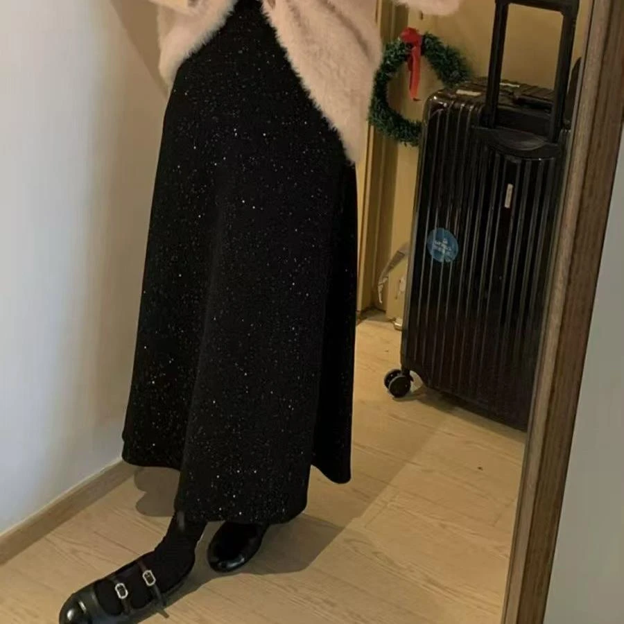 木子静-「璀璨星空」韩系百搭爆闪加绒大裙摆钻钻裙-3034-C