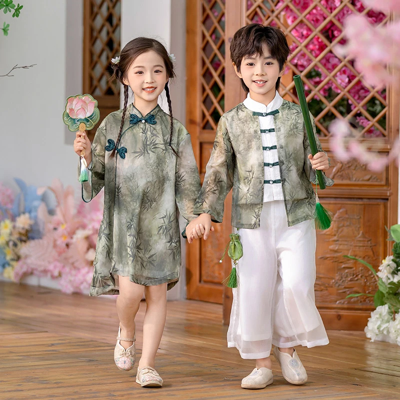 儿童汉服套装新中式男女童中国风唐装古装民族风演出服舞蹈服春夏