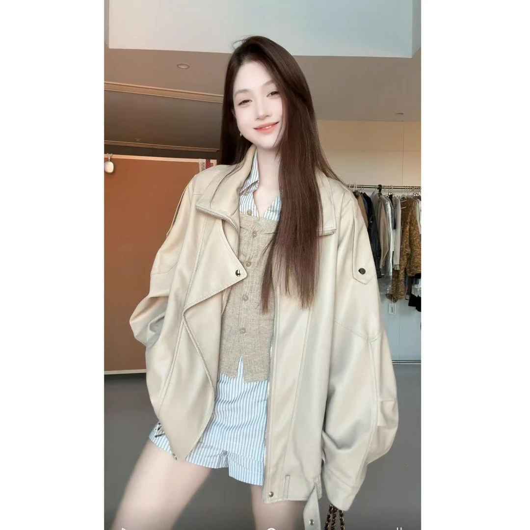 翻领皮衣宽松型2025秋季衬衫袖百搭常规款