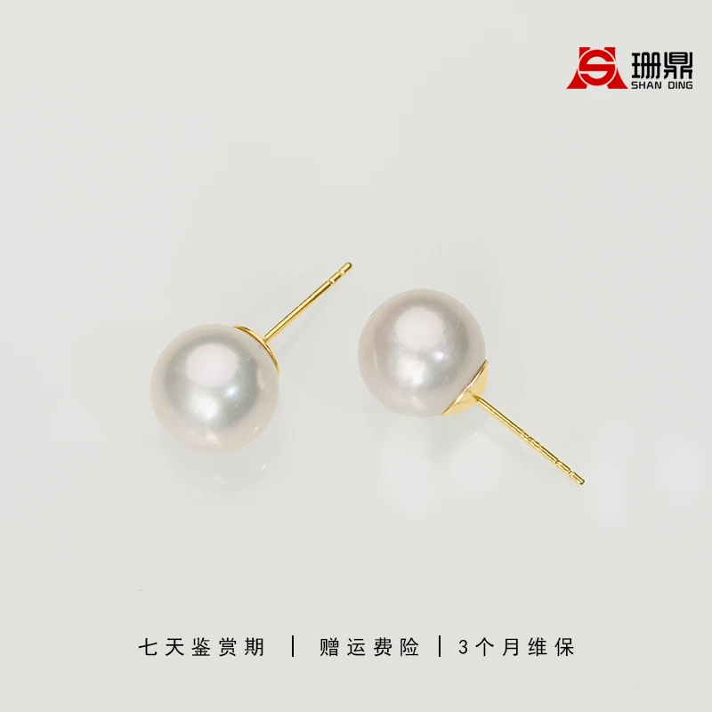 淡水珍珠10~11mm素耳钉正圆S925银