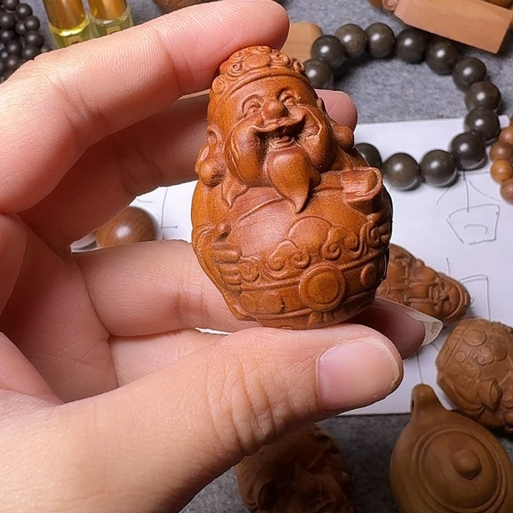 檀香木手串/手链老山檀香雕刻财神瑕疵