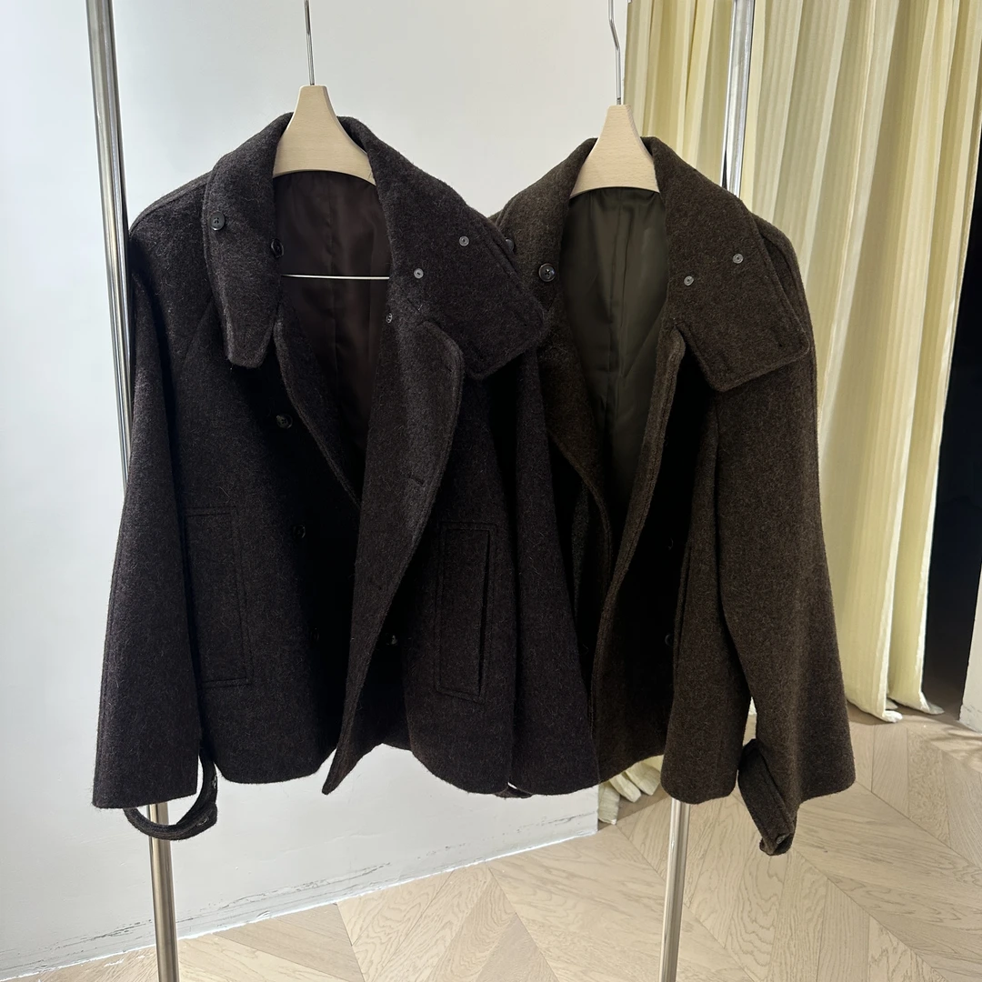 【小黑家】长高端羊毛毛流感翻遍立领西装风极简百搭外套大衣92165