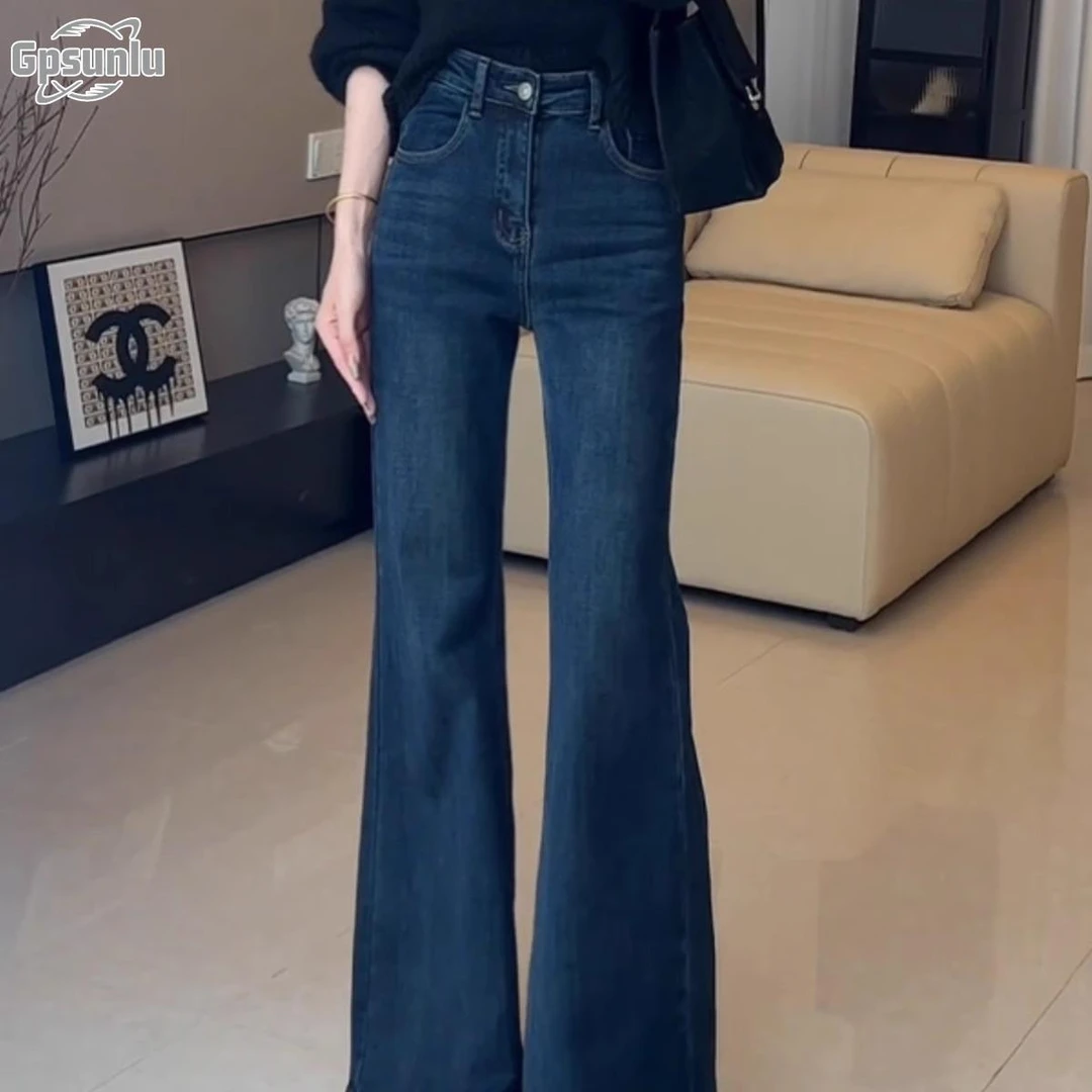 gpsunlu港风复古不贴腿微喇牛仔裤女夏季新款高腰显瘦阔腿喇叭裤
