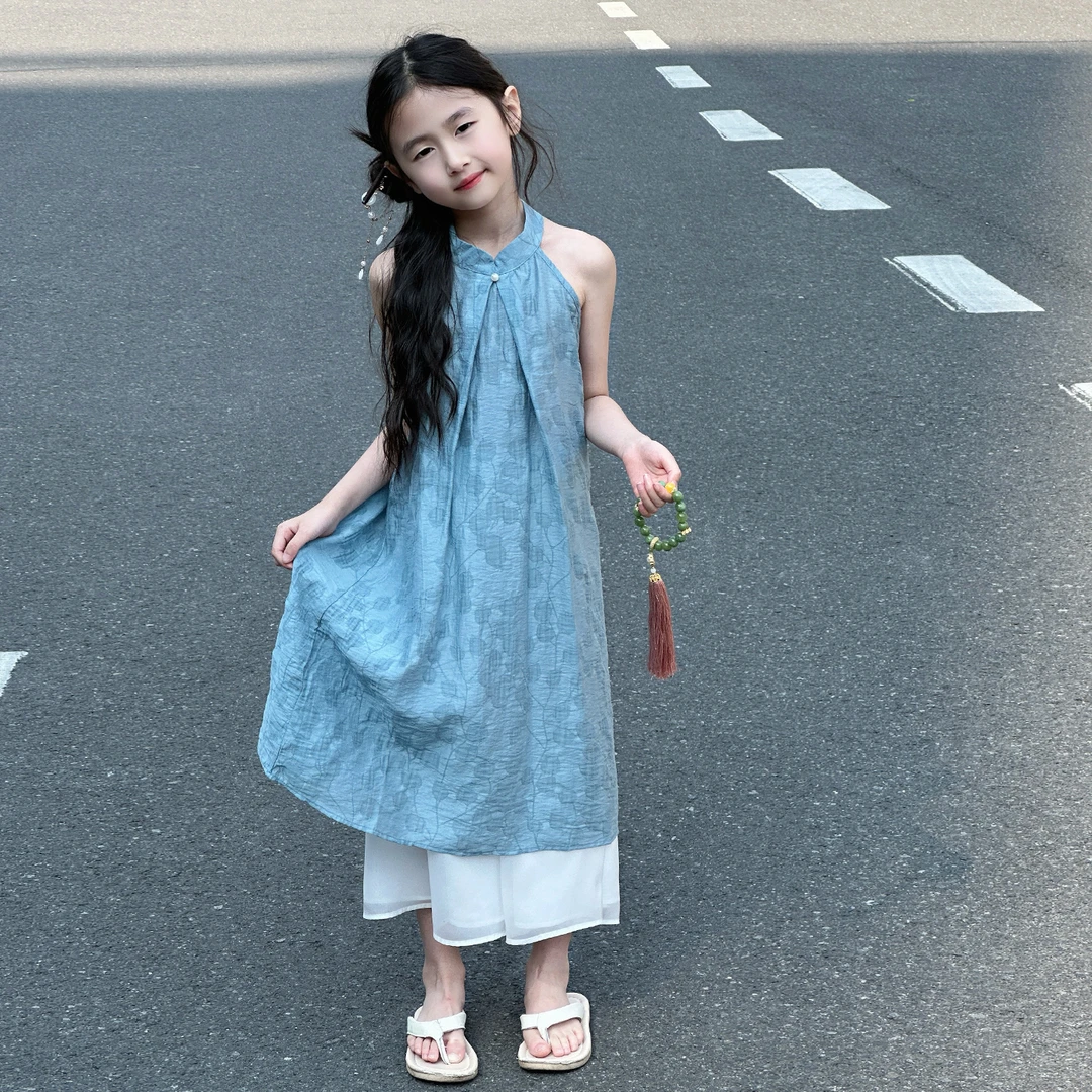 女童连衣裙夏2025新款大童公主裙夏季高级感裙子新中式国风吊带裙
