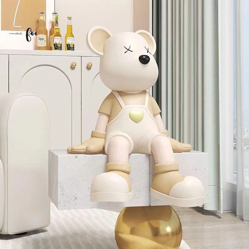 创意可爱公仔轻奢暴力熊坐姿摆件客厅电视柜大型落地装饰品爱心熊