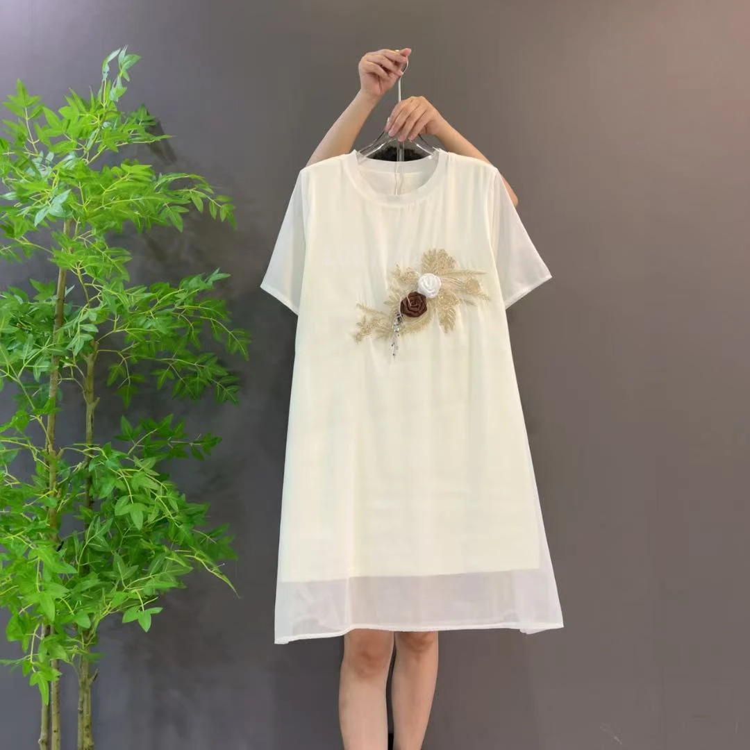 28208夏季欧货气质高级感显瘦重工玫瑰洋气大码连衣裙（长95左右）