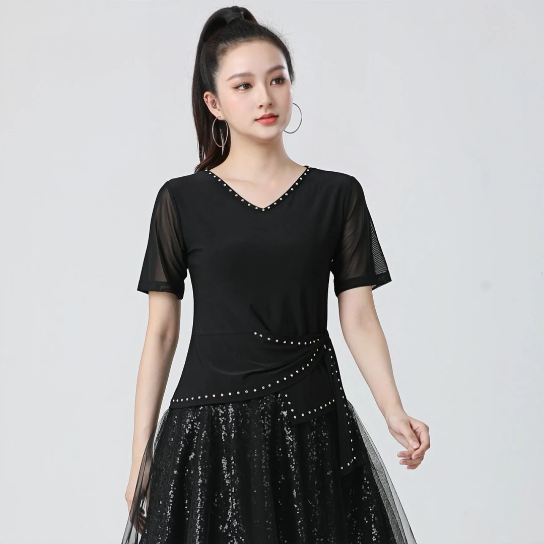 PYX-796三步踩烫钻上衣新款舞服时尚跳舞广场舞舞蹈遮肚子显瘦