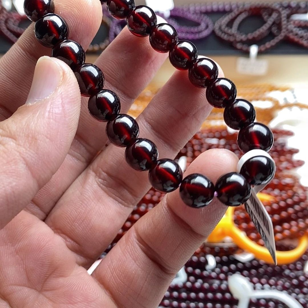 石榴石手链未镶嵌9mm酒红色