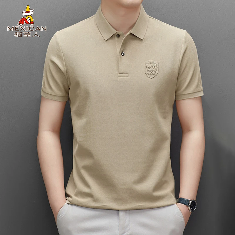Mexican/稻草人男士夏季polo衫商务休闲半袖上衣宽松刺绣短袖t恤