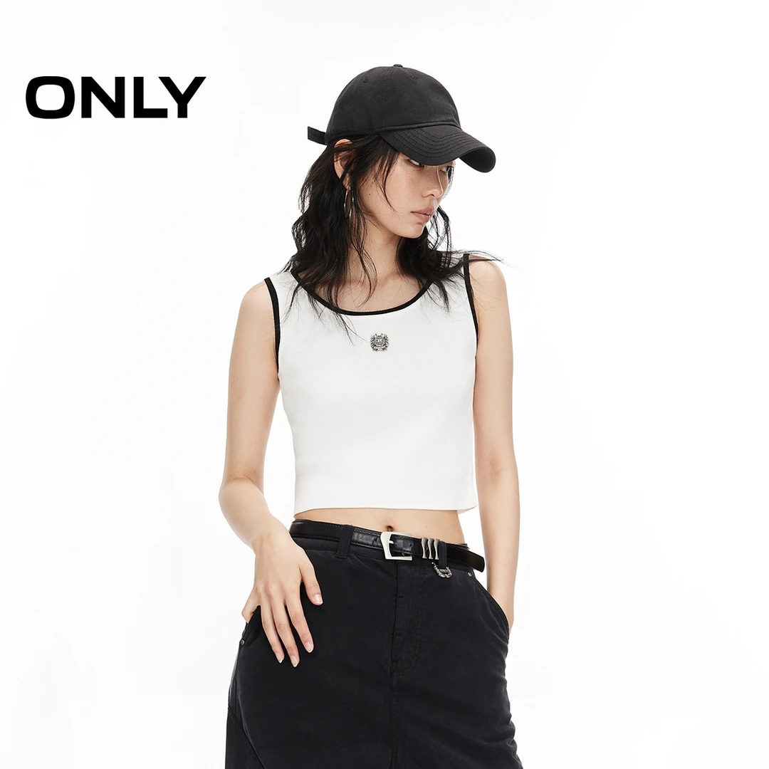 ONLY2025夏季新款撞色双层领设计圆领修身背心针织衫女|12523H003