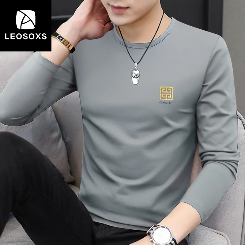 男士高端莫代尔棉长袖T恤男款春秋季新款简约印花打底衫休闲卫衣