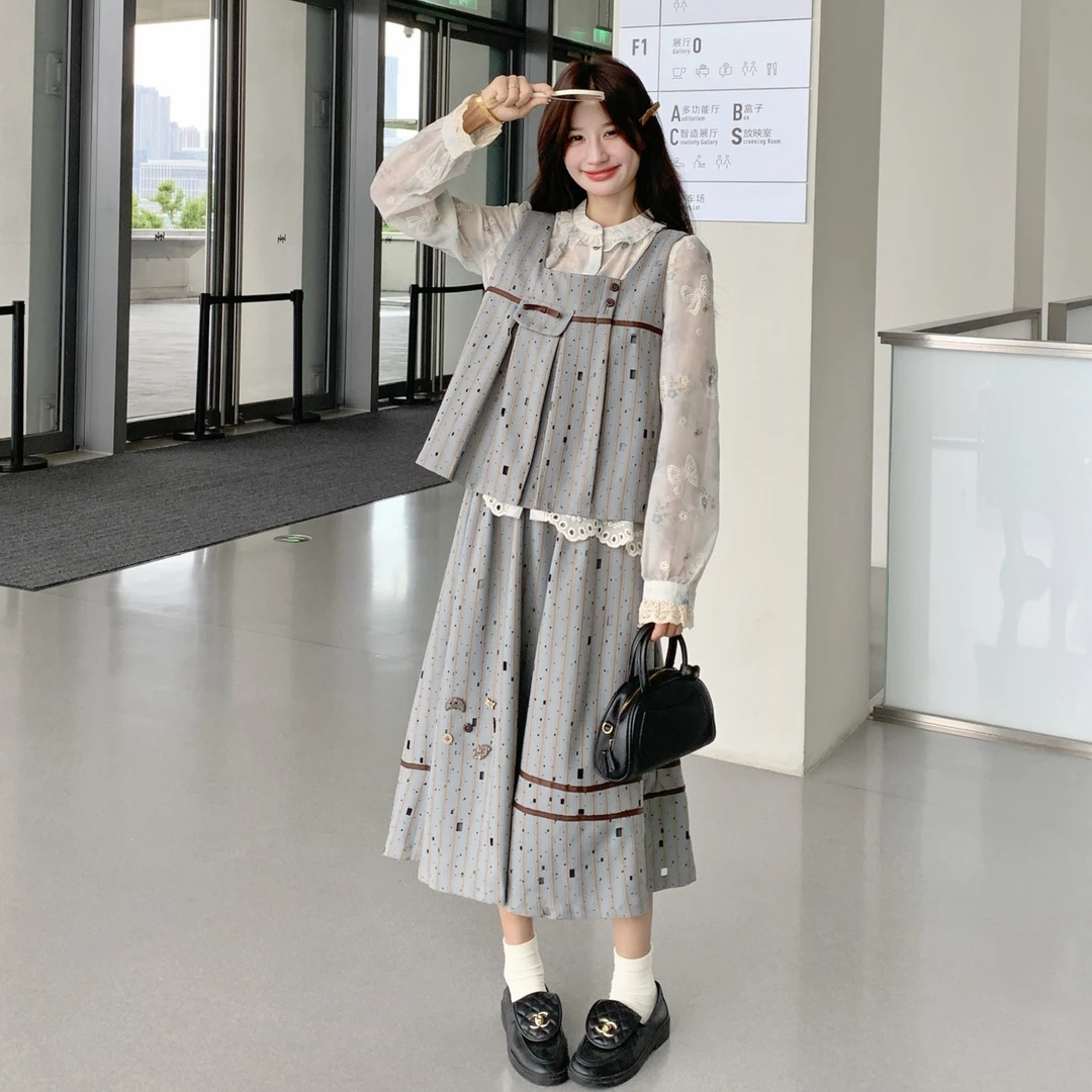 盐甜系穿搭提花蕾丝套装女气质2025新款法式秋冬衬衫半身裙三件套