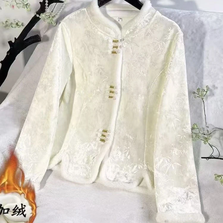 秋冬女装中式加绒上衣国风内搭唐装棉袄中老年装百搭保暖短款外套