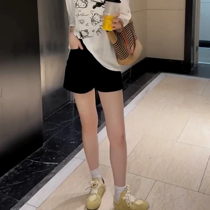 美式辣妹黑色高腰运动短裤女夏季薄款2025新款小个子宽松休闲热裤