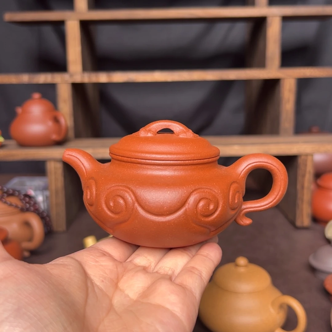 紫砂茶壶红降坡仿古如意150毫升