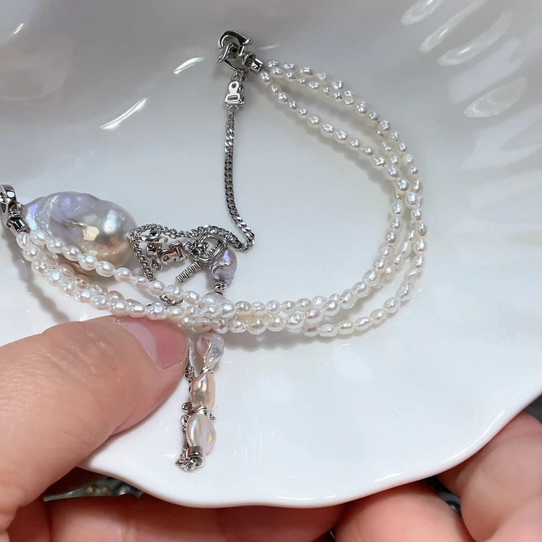 淡水珍珠颈饰银S925镶嵌雨****搭