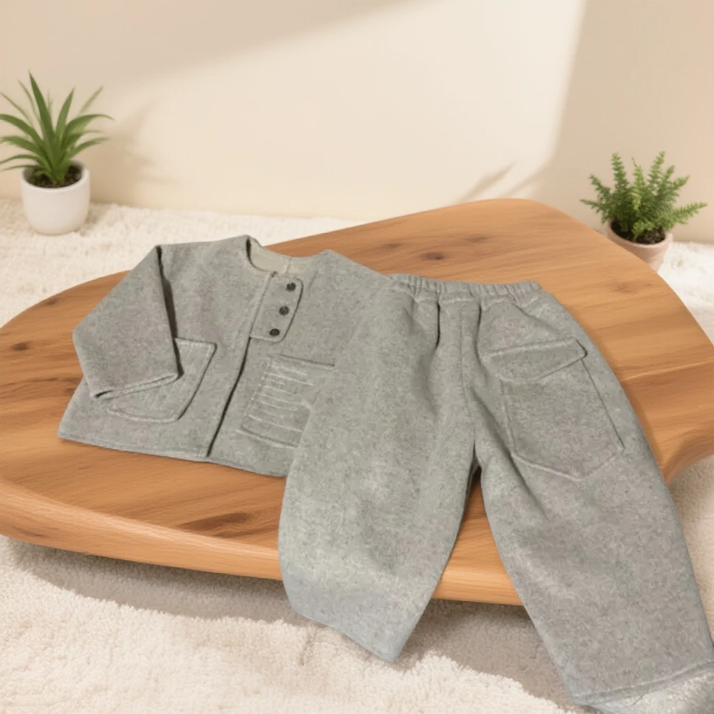 男女通用冬季新款儿童韩版时尚洋气加绒毛呢套装