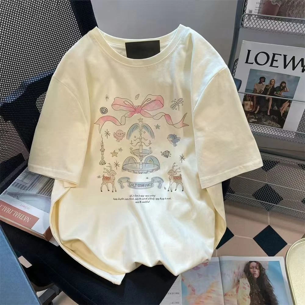 奶呼呼可爱洋气减龄短袖t恤女夏季小个子设计感纯棉半袖百搭上衣