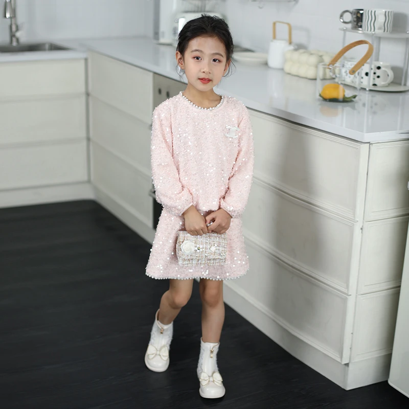 童一密度新款女童时尚珍珠领亮片套装T091
