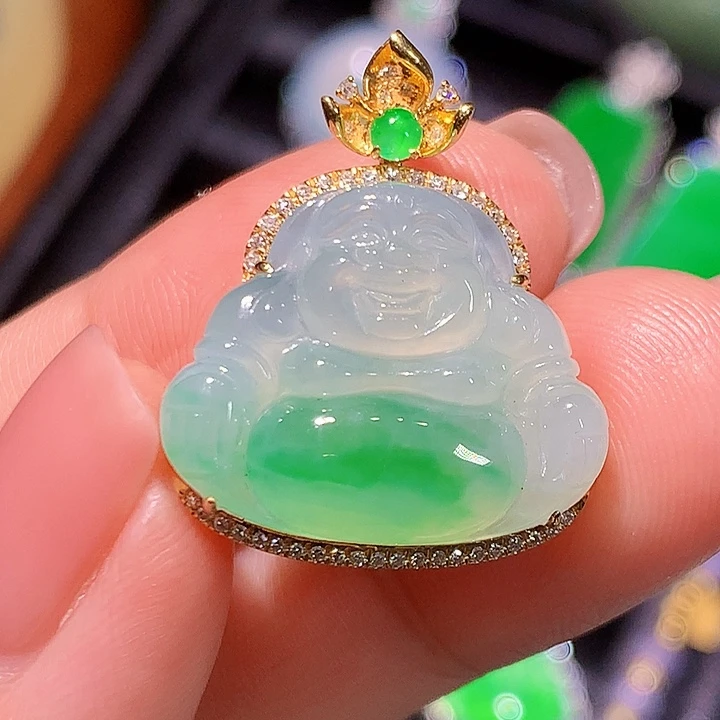 翡翠18K金镶嵌吊坠(不含链)